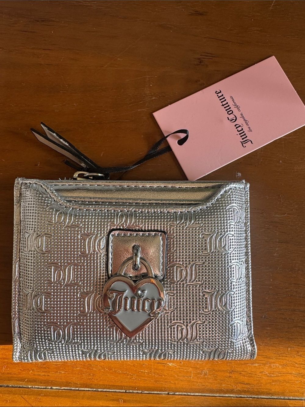Juicy Couture Silver Monogram Heart Charm Card Wallet
